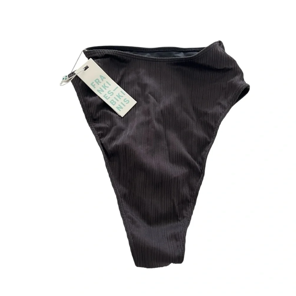 Frankie’s Bikinis Black High Waisted Ribbed Bikini Bottoms